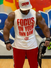 Load image into Gallery viewer, Unisex &quot;FOCUS&quot; Muscle Tank (White w/Red)