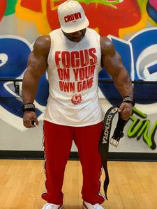 Unisex "FOCUS" Muscle Tank (White w/Red)